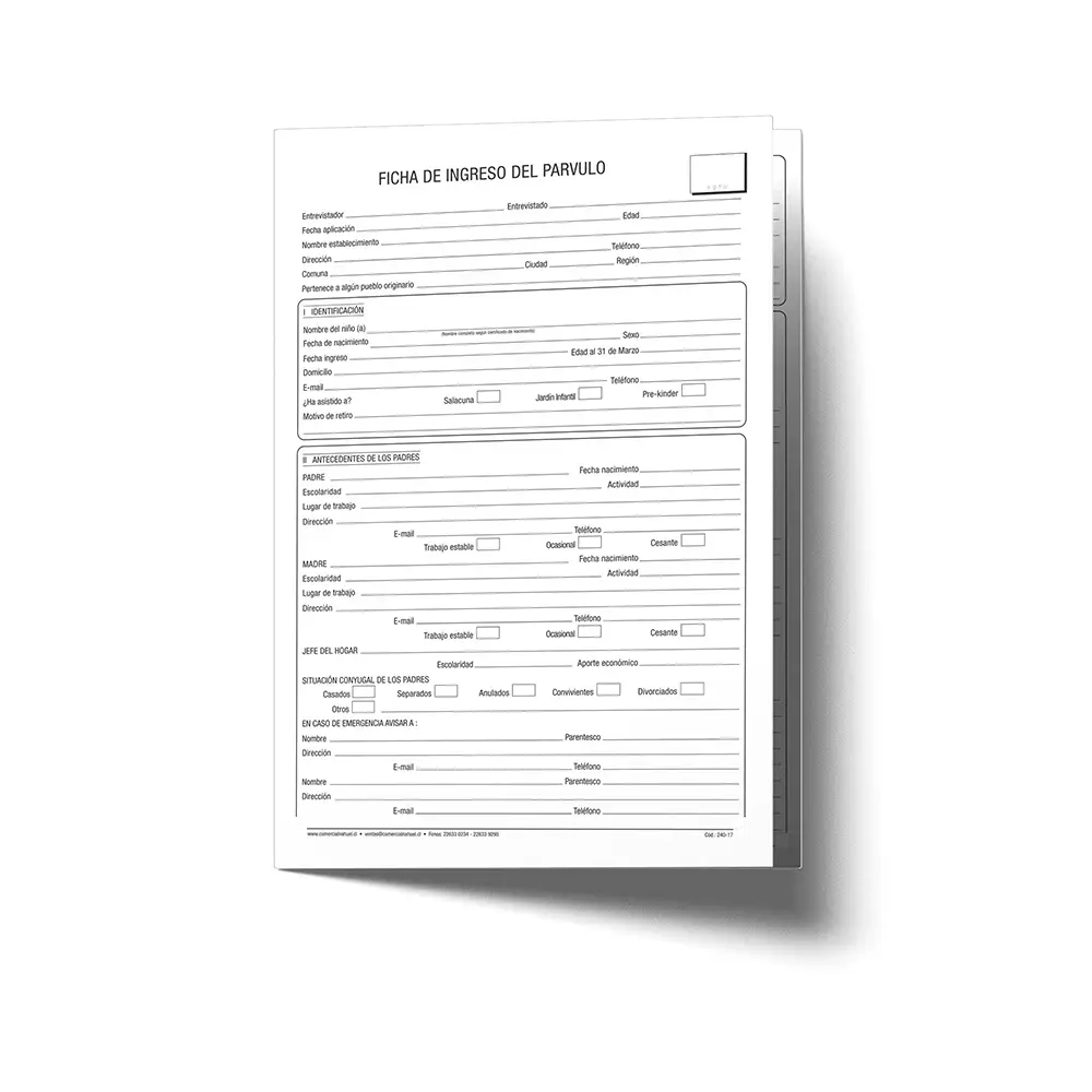 Ficha de Ingreso de Párvulo (50 Unid) (Cód.: 240-17)(1)